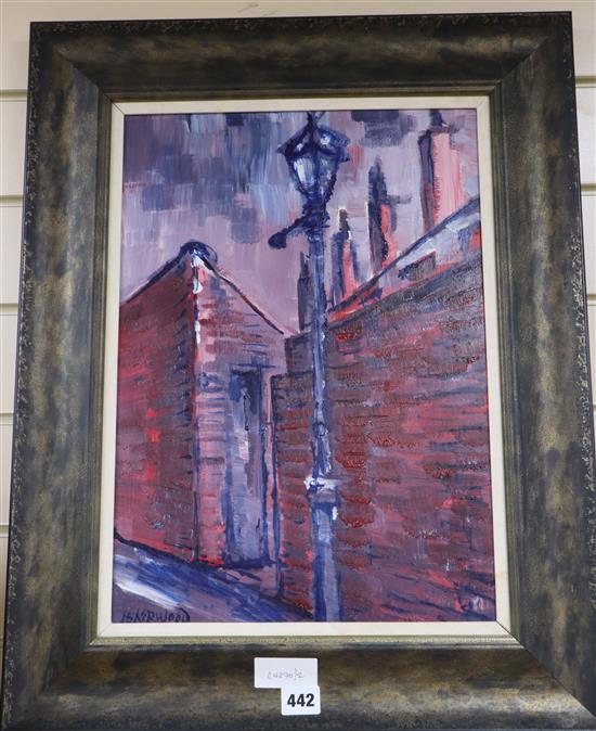 James Lawrence Isherwood (1917-1989), oil on panel, Pendle Burns Yard, signed and inscribed verso, 45 x 31cm